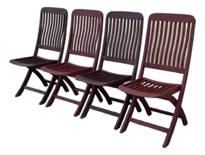 Late 20th Century Slatted Teak Wood Folding Chairs by Outdoor Classics - Set of 4