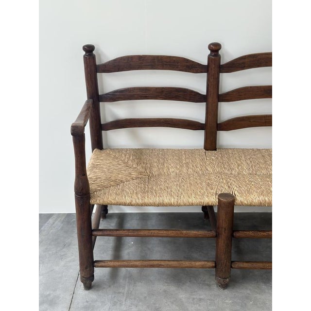 Antique French Provincial Radassier Bench in Oak with Rush Seat, France For Sale - Image 5 of 16