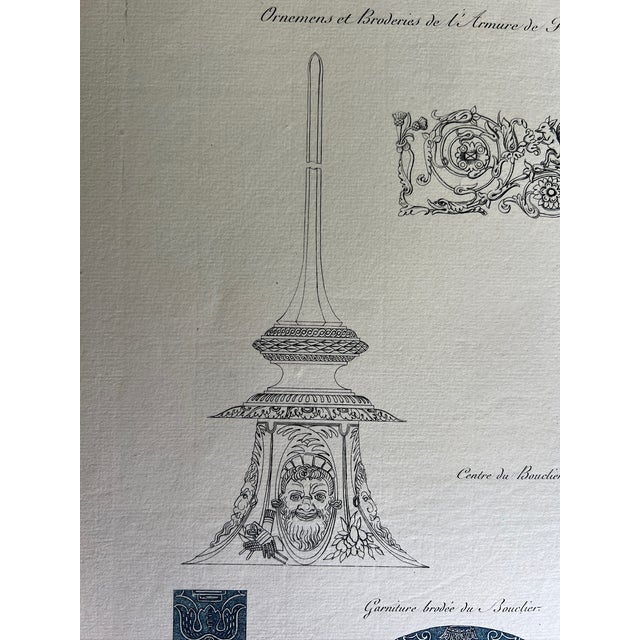 Mid 19th Century Mid 19th Century Etching Reproduction of Ornamental Elements of the Armor of Francis I by French Artist Nicolas Xavier Willemin For Sale - Image 5 of 9