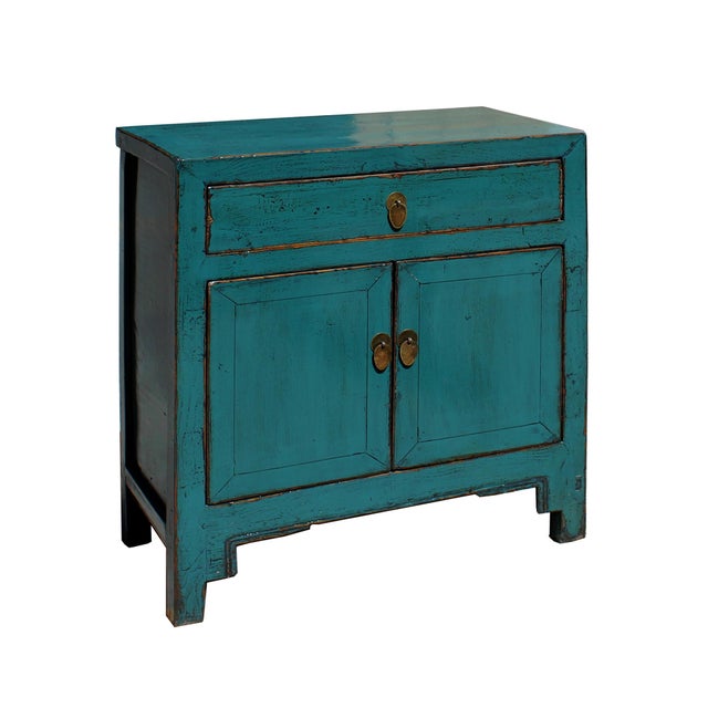 Distressed Teal Blue Lacquer Oriental Mid Side Table ...