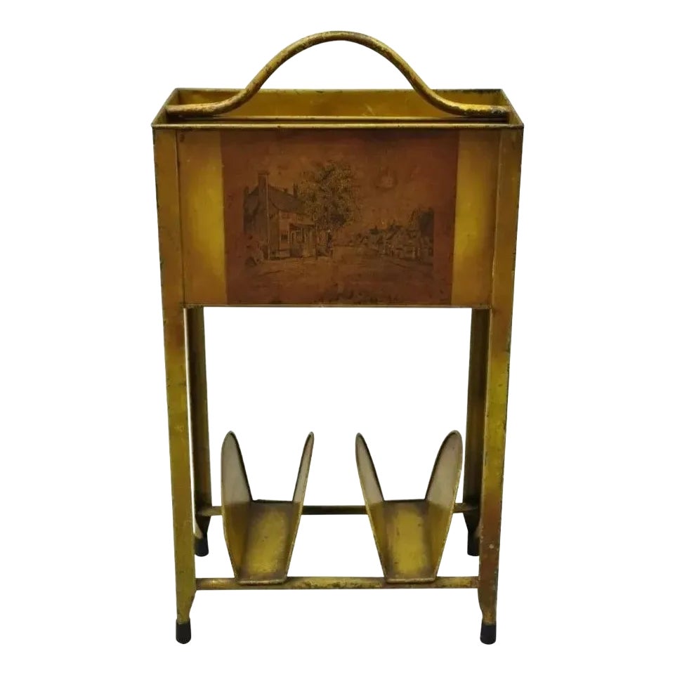 Antique Italian Metal Yellow Toleware Magazine Rack Stand Envelope ...