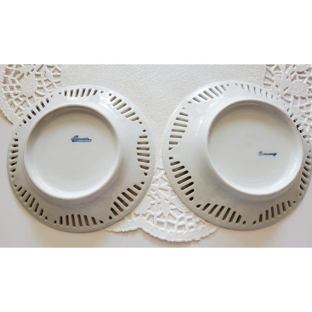 Pair of Vintage Pastry Dish Bavaria Germany Reticulated Small Plates Berry~Dessert~Saucer Decorative Plates, Wall Hanging Fine China 4.75 For Sale - Image 4 of 7