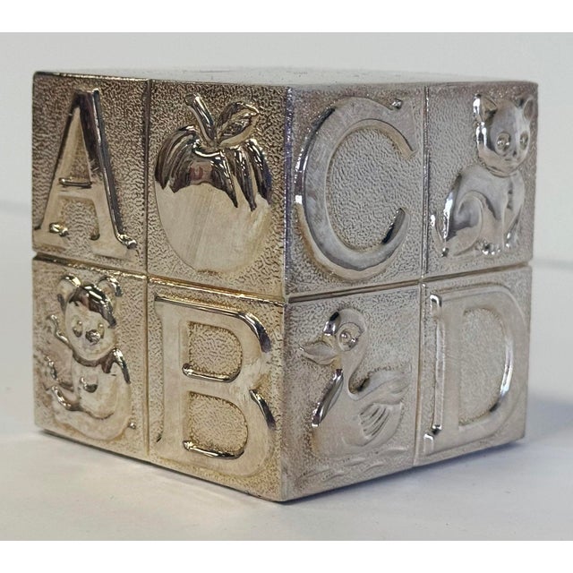 Figurative Vintage Silverplate Alphabet Baby Block Piggy Bank For Sale - Image 3 of 8