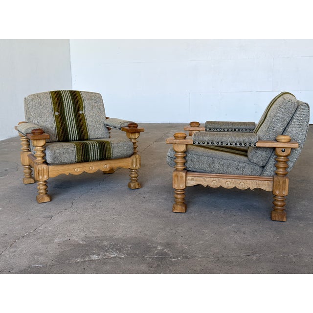 1960s Brutalist Oak Lounge Chairs by Henning Kjærnulf, 1960s, Set of 2 For Sale - Image 5 of 17