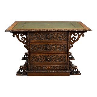Victorian Carved Oak Partners Writing Table, 1880 For Sale