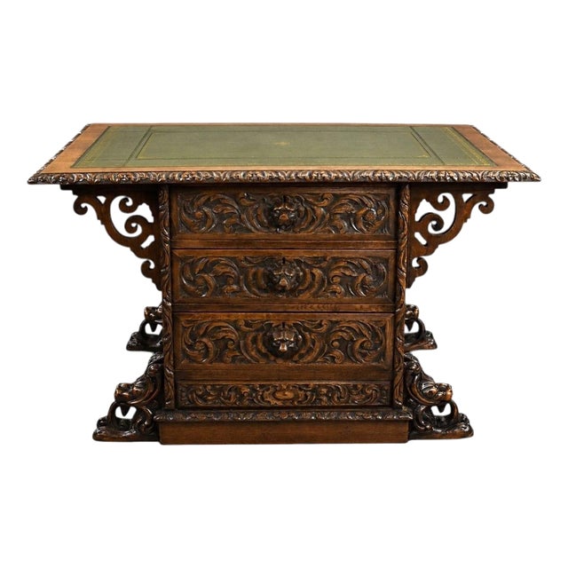 Victorian Carved Oak Partners Writing Table, 1880 For Sale