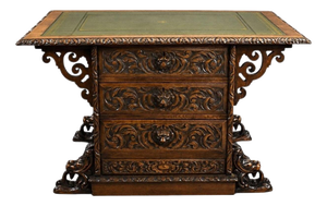 Victorian Carved Oak Partners Writing Table, 1880