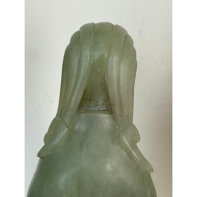 Vintage Mid Century Chinese Carved Guanyin Serpentine 9” Stone Statue For Sale - Image 4 of 12