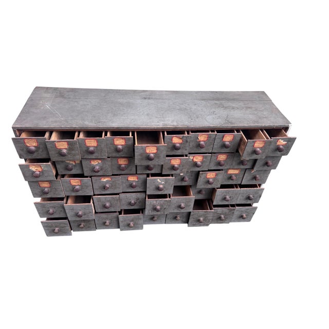 Mid 20th Century Mid 20th Century Primitive Industrial Parts Cabinet Handmade Wooden Cheese Box Drawers For Sale - Image 5 of 18