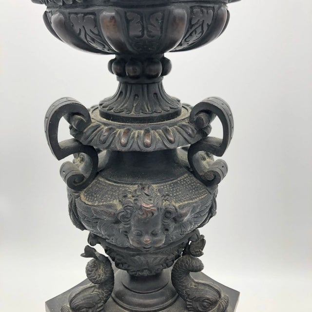 Antique Pair of Large Ornate Bronze Figural Chenet Andirons For Sale - Image 12 of 12