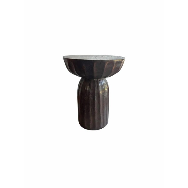 Contemporary Solid Suar Wood Round Side Table Modern Organic For Sale - Image 3 of 6