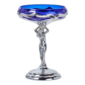 1930s Art Deco Krome Kraft Candy Dish - Royal Blue - By Farber Bros