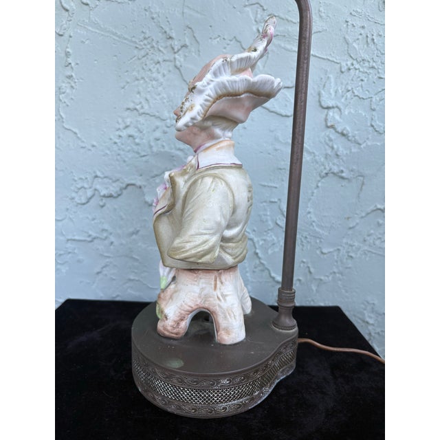 Antique Rococo Revival Porcelain Figural Table Lamps Pair, Hand-Painted, Early 20th Century For Sale - Image 4 of 12