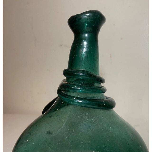 Antique 18th Century Hand Blown Middle Eastern Green Saddle Flask Bottle Jar For Sale - Image 9 of 13
