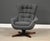 A mid century modern newly reupholstered grey lounge chair with a swivel walnut base made by Selig . Seat height 18”...