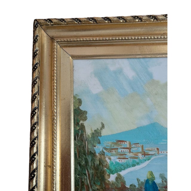 Sky Blue 1950s Mid-Century Italian Landscape, Ceramic Tile Painting, Framed For Sale - Image 8 of 10