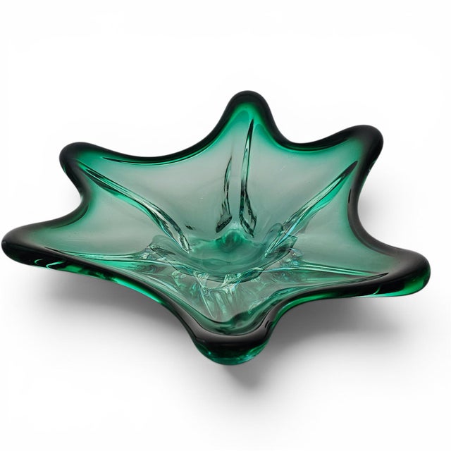 Murano Sommerso Emerald & Aquamarine Sculptural Star Art Glass Bowl 11.25" For Sale - Image 11 of 18
