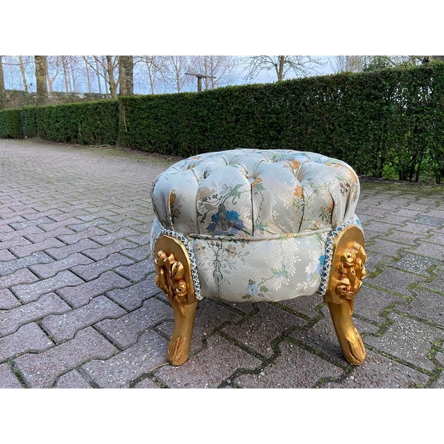 Late 20thC French Louis XVI Gold Beech Pistachio Bench For Sale - Image 4 of 8