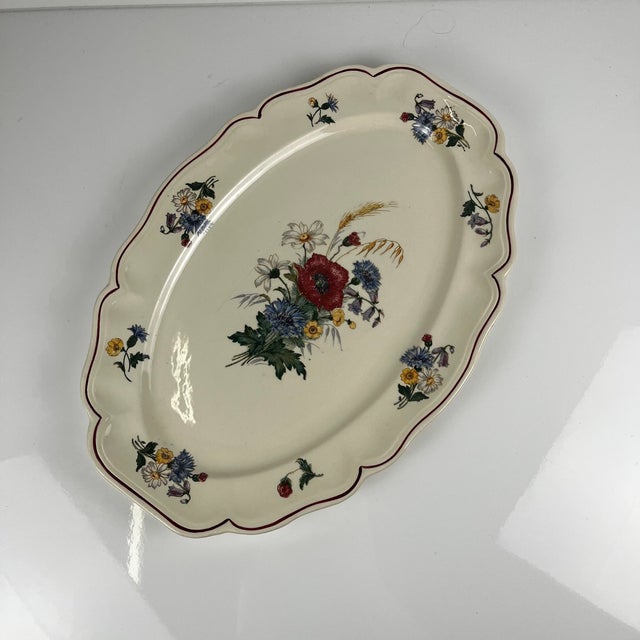 Cream Oval Agreste Plate from Sarreguemines, 1930s For Sale - Image 8 of 8