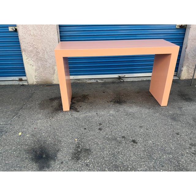 Wood Late 20th Century Parsons Style Salmon Color Console Table For Sale - Image 7 of 10