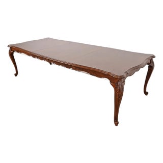 Kindel Furniture Style French Provincial Louis XV Carved Cherry Wood Extension Dining Table, Newly Refinished For Sale