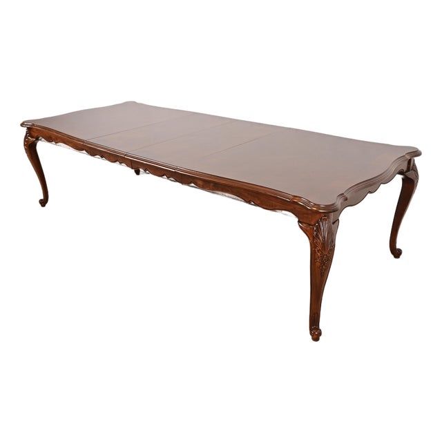 Kindel Furniture Style French Provincial Louis XV Carved Cherry Wood Extension Dining Table, Newly Refinished For Sale