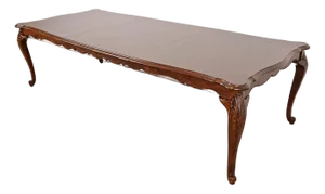 Kindel Furniture Style French Provincial Louis XV Carved Cherry Wood Extension Dining Table, Newly Refinished