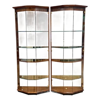 Henredon Cherry Wood Vitrine Illuminated Display Cabinets Book Matched Pair For Sale