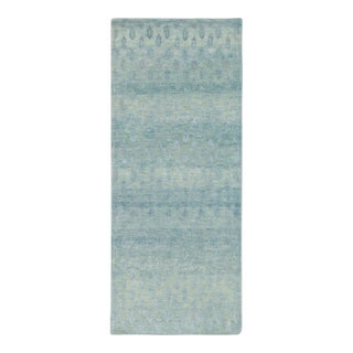 Contemporary Block Print Floral Natural Silk Runner by Rug & Kilim, India For Sale