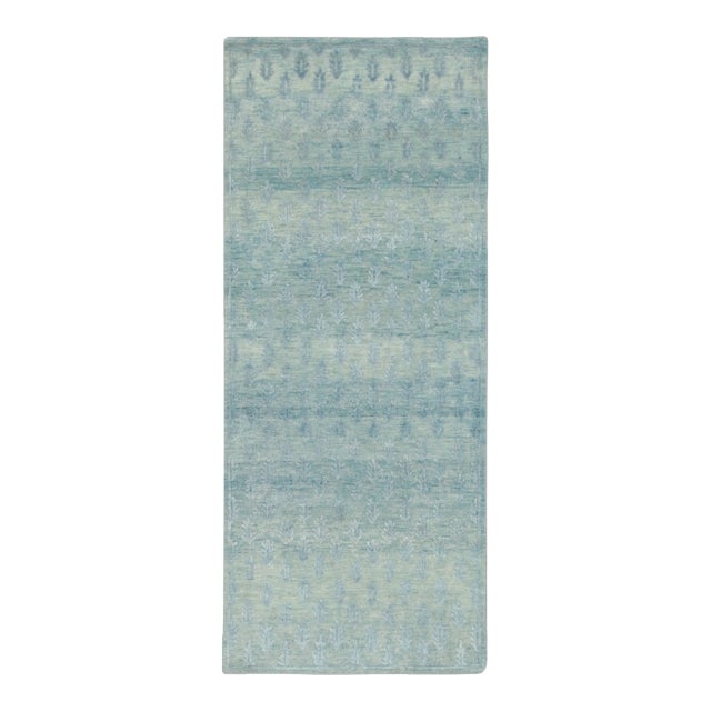Contemporary Block Print Floral Natural Silk Runner by Rug & Kilim, India For Sale