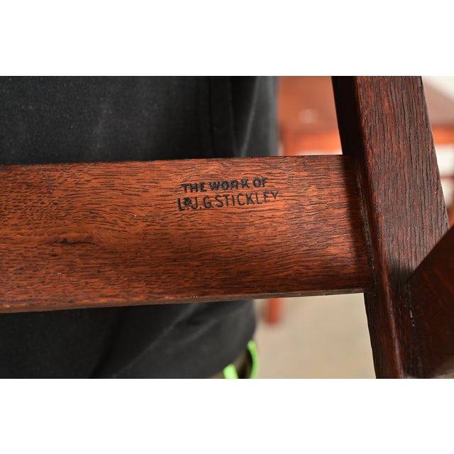 L. & J. G. Stickley Antique Mission Oak Arts & Crafts Rocking Chair, Circa 1910 For Sale - Image 11 of 12