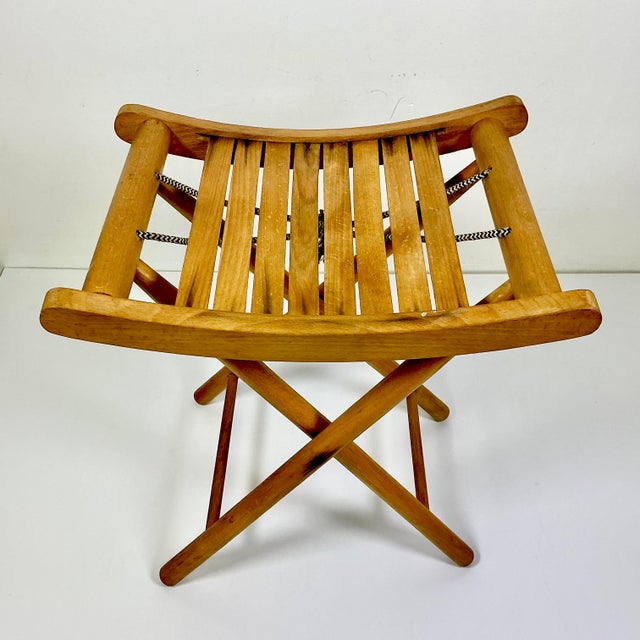 Wood Mid-Century Modern Boho Chic Americana Pine Folding Stool For Sale - Image 7 of 14