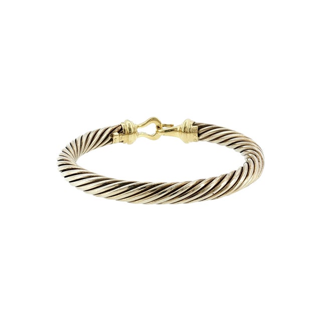 Contemporary Late 20th-Century Sterling and 14k D. Yurman 7mm Buckle Cable Bracelet For Sale - Image 3 of 4