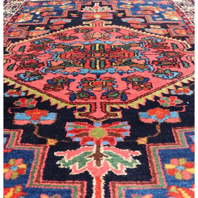 Antique Persian Hamadan Rug With Medallion and Geometric Design in Multicolor 3'8"x4'9" For Sale - Image 4 of 10