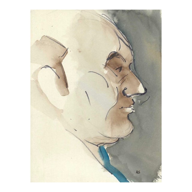Arthur Sembler Self Portrait in Profile Watercolor For Sale