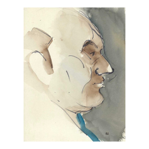 Arthur Sembler Self Portrait in Profile Watercolor