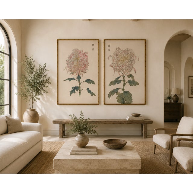 Whispering Petals Diptych – Vintage Japanese Botanical Prints (Set of 2), 36" X 54" For Sale - Image 9 of 10