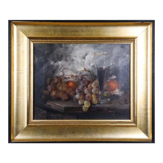 Vintage 20th Century J Fulti Fruit & Wine Still Life Oil on Canvas Painting For Sale