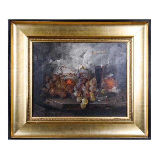 Vintage 20th Century J Fulti Fruit & Wine Still Life Oil on Canvas Painting For Sale