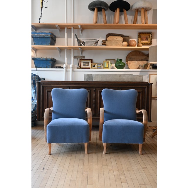 Art Deco Jindrich Halabala H237 Armchairs in Pierre Frey Mohair For Sale - Image 3 of 14