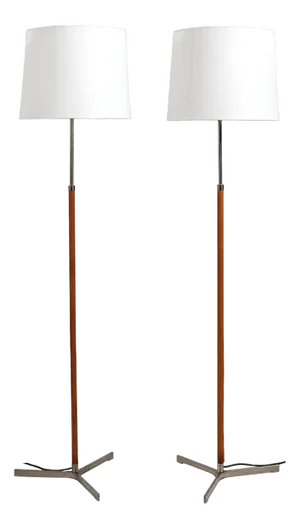 Leather and Steel Monolith Floor Lamps by Jo Hammerborg for Fog & Mørup, 1960s, Set of 2