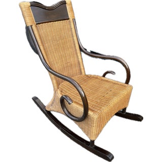 1900-20s Antique Bentwood & Wicker Rocker Coastal, British Colonial For Sale