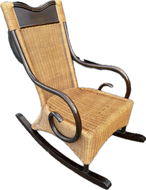 1900-20s Antique Bentwood & Wicker Rocker Coastal, British Colonial