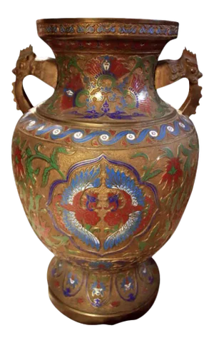 Early 20th Century Champlevé Enamel and Bronze Large Vase