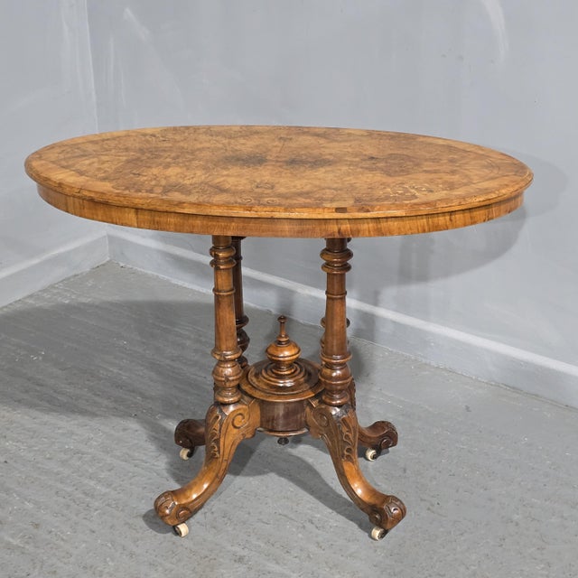 Victorian Burr Walnut Inlaid Centre Table, 1880s For Sale - Image 12 of 12