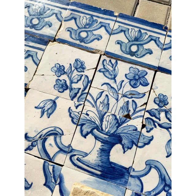 18th Century Portuguese Baroque Blue & White Floral Urn Tile Panel For Sale - Image 14 of 16