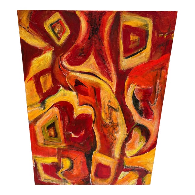 Large Yellow and Red Abstract by Carol Bertrand For Sale