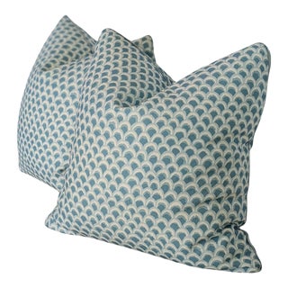 Brunschwig & Fils Aqua Pave Print Pillows - Set of 2 For Sale
