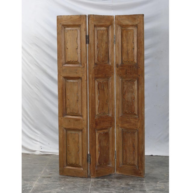Farmhouse Vintage Indian Teakwood 3 Panel Screen For Sale - Image 3 of 5