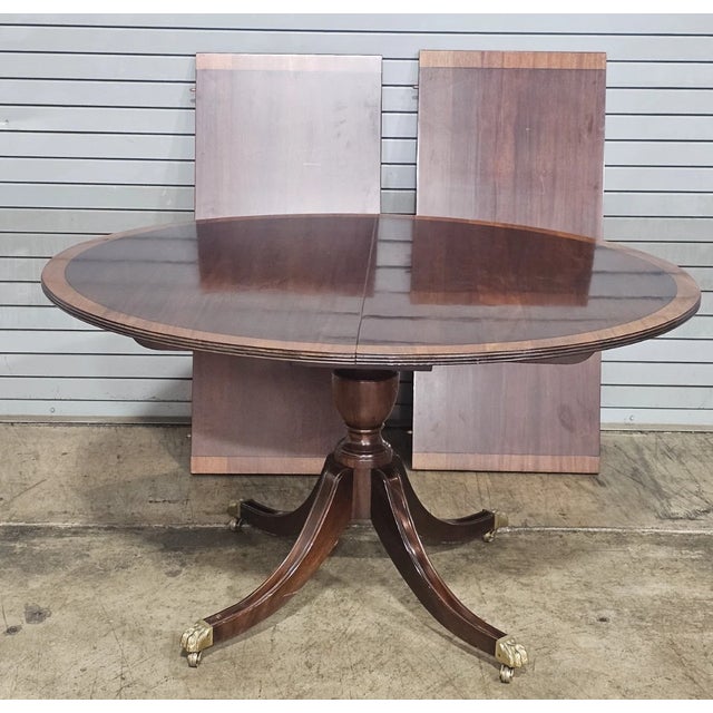 Late 20th Century Stickley Oval Federal Style Mahogany Dining Table W 2 Leaves Brass Paw Feet For Sale - Image 9 of 11